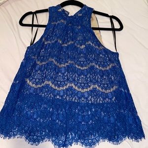 Blue Mock Neck Lace Tank Top